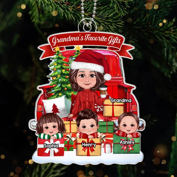 Grandma Sitting On Truck Back View Kids On Gifts Personalized Acrylic Ornament Discount