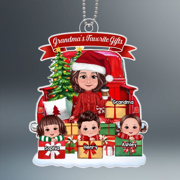 Grandma Sitting On Truck Back View Kids On Gifts Personalized Acrylic Ornament Discount - Image 2