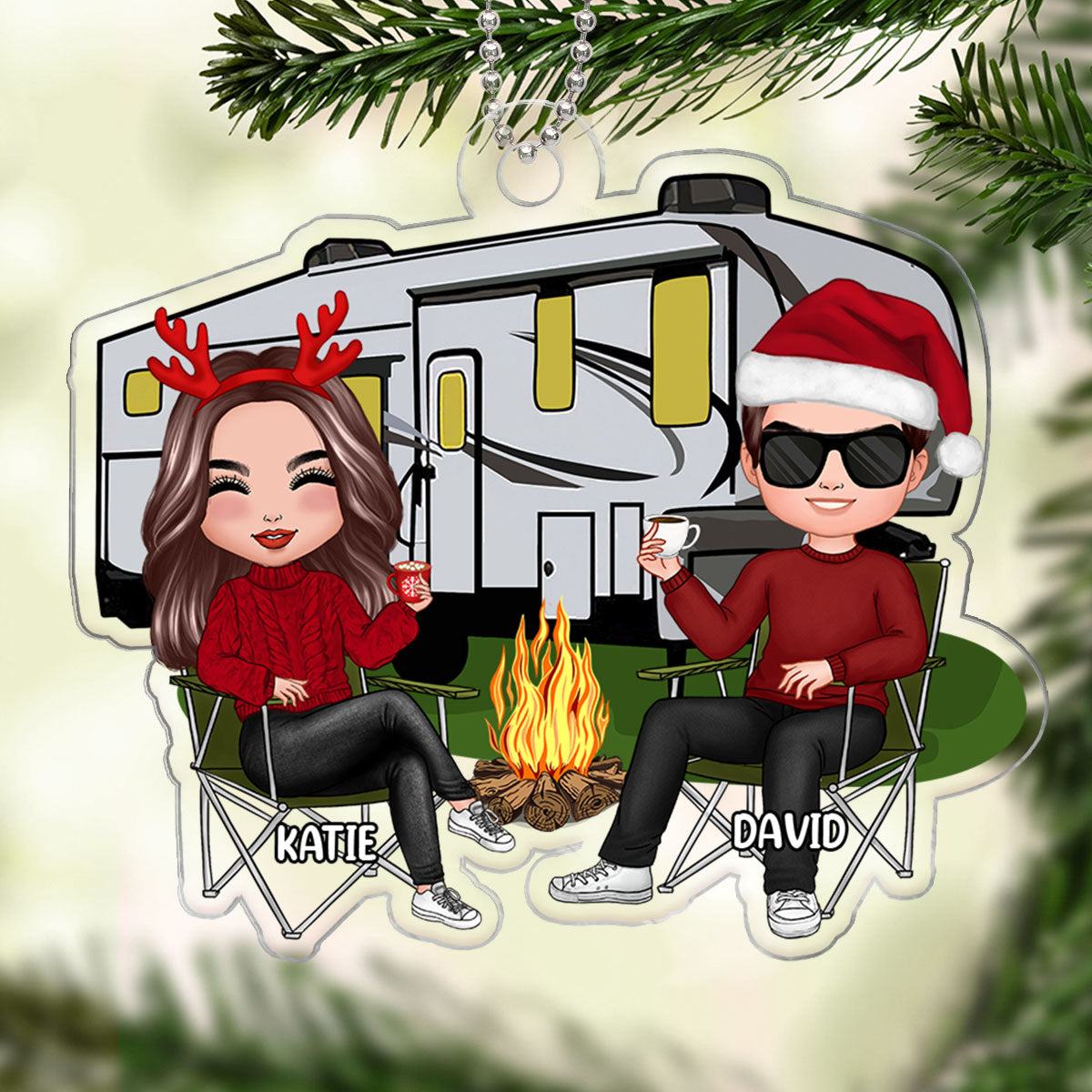 Doll Couple Camping Christmas Gift Personalized Acrylic Ornament Online Hot Sale