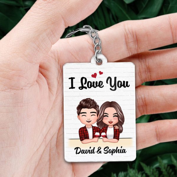 Doll Couple Hugging Holding Drinks Personalized Acrylic Keychain Discount - Image 2