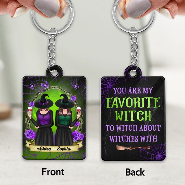 Green And Purple Wreath Witches Gift For Best Friends Personalized Acrylic Keychain on Sale - Image 3