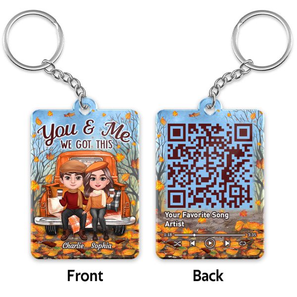 Fall Season Couple On Truck Favorite Song QR Code Personalized Acylic Keychain Cheap