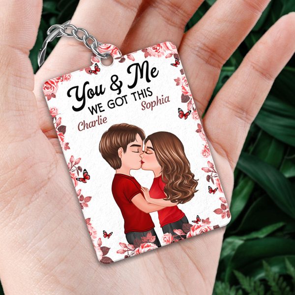 Rose Frame Doll Couple Kissing Favorite Song QR Code Personalized Acrylic Keychain Online now - Image 2