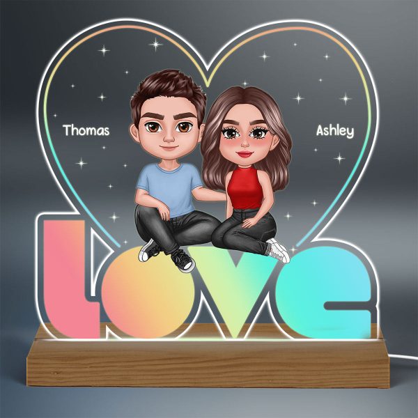 LOVE Pastel Palette Pretty Doll Couple Personalized Custom Shaped Acrylic Plaque With Warm LED Night Light Online - Image 3