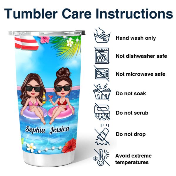 Summer Doll Besties In Pool Here‘s To Another Year Of Bonding Over Alcohol Personalized Tumbler Supply - Image 4