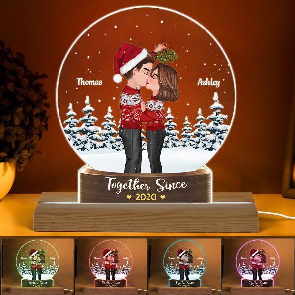 Couple Kissing Under Mistletoe Snow Globe Personalized Acrylic Custom Shape LED Night Light Supply
