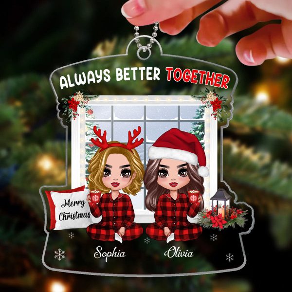 Pajamas Doll Besties Sitting By Christmas Window Personalized Acrylic Ornament Discount - Image 3