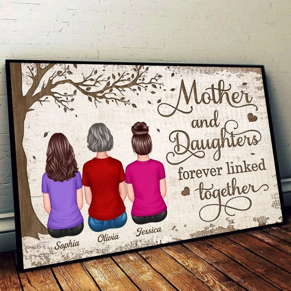 Back View Mother And Daughters Sons Sitting Under Tree Personalized Horizontal Poster Hot on Sale - Image 2