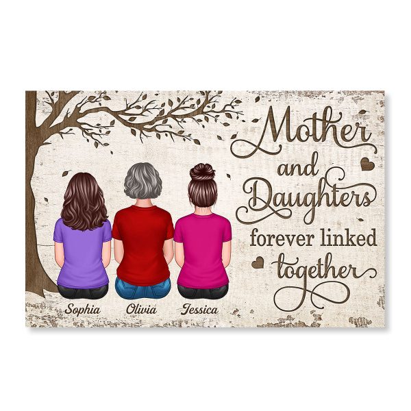 Back View Mother And Daughters Sons Sitting Under Tree Personalized Horizontal Poster Hot on Sale