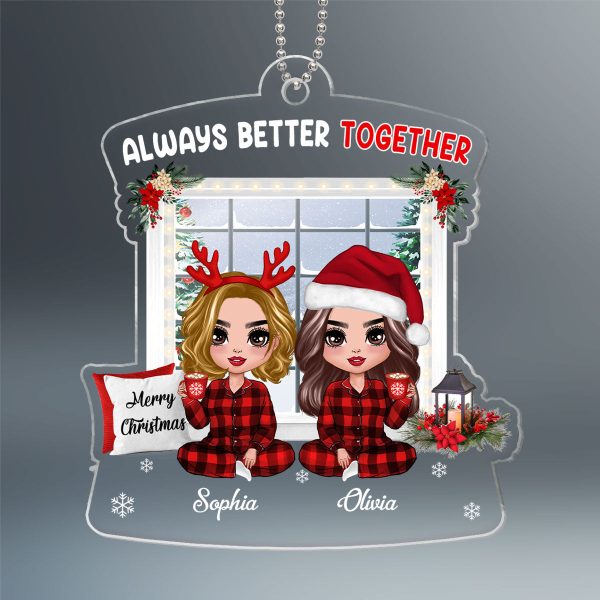 Pajamas Doll Besties Sitting By Christmas Window Personalized Acrylic Ornament Discount - Image 2