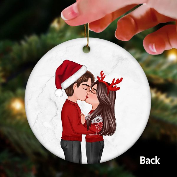 Simple Christmas Thing Couple Kissing Personalized Double Sided Circle Ornament For Cheap - Image 3