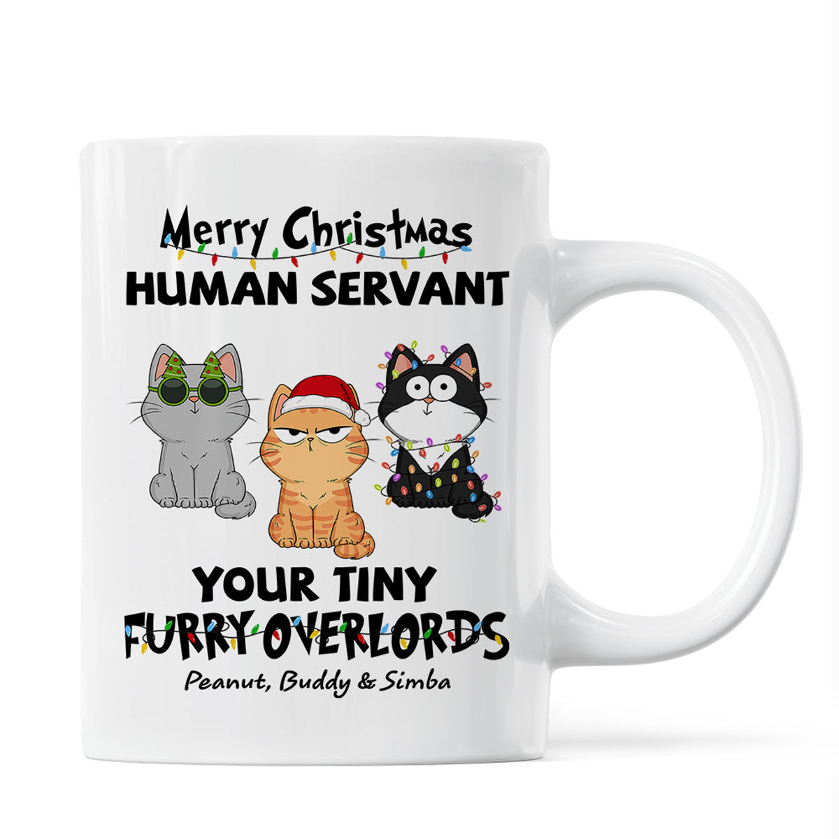 Christmas Fluffy Funny Cats Expressions Merry Christmas Human Servant Personalized Mug Fashion