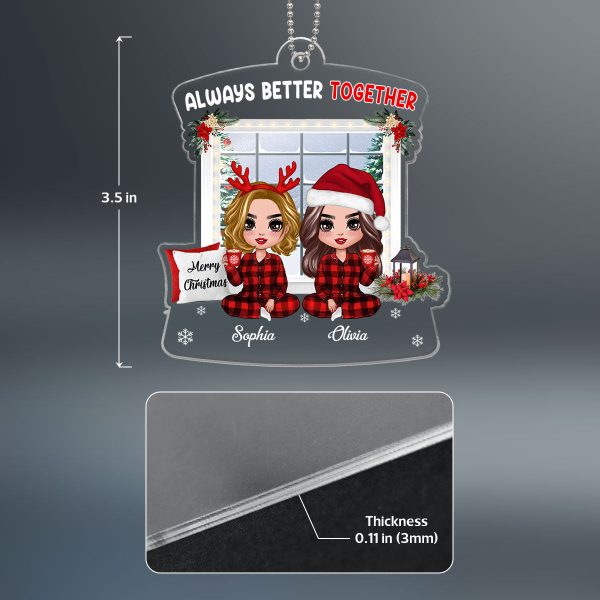 Pajamas Doll Besties Sitting By Christmas Window Personalized Acrylic Ornament Discount - Image 4