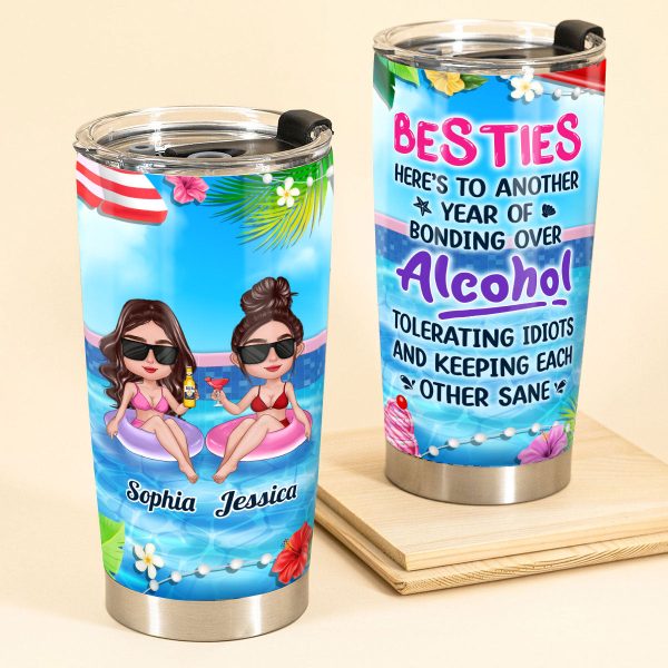 Summer Doll Besties In Pool Here‘s To Another Year Of Bonding Over Alcohol Personalized Tumbler Supply - Image 2