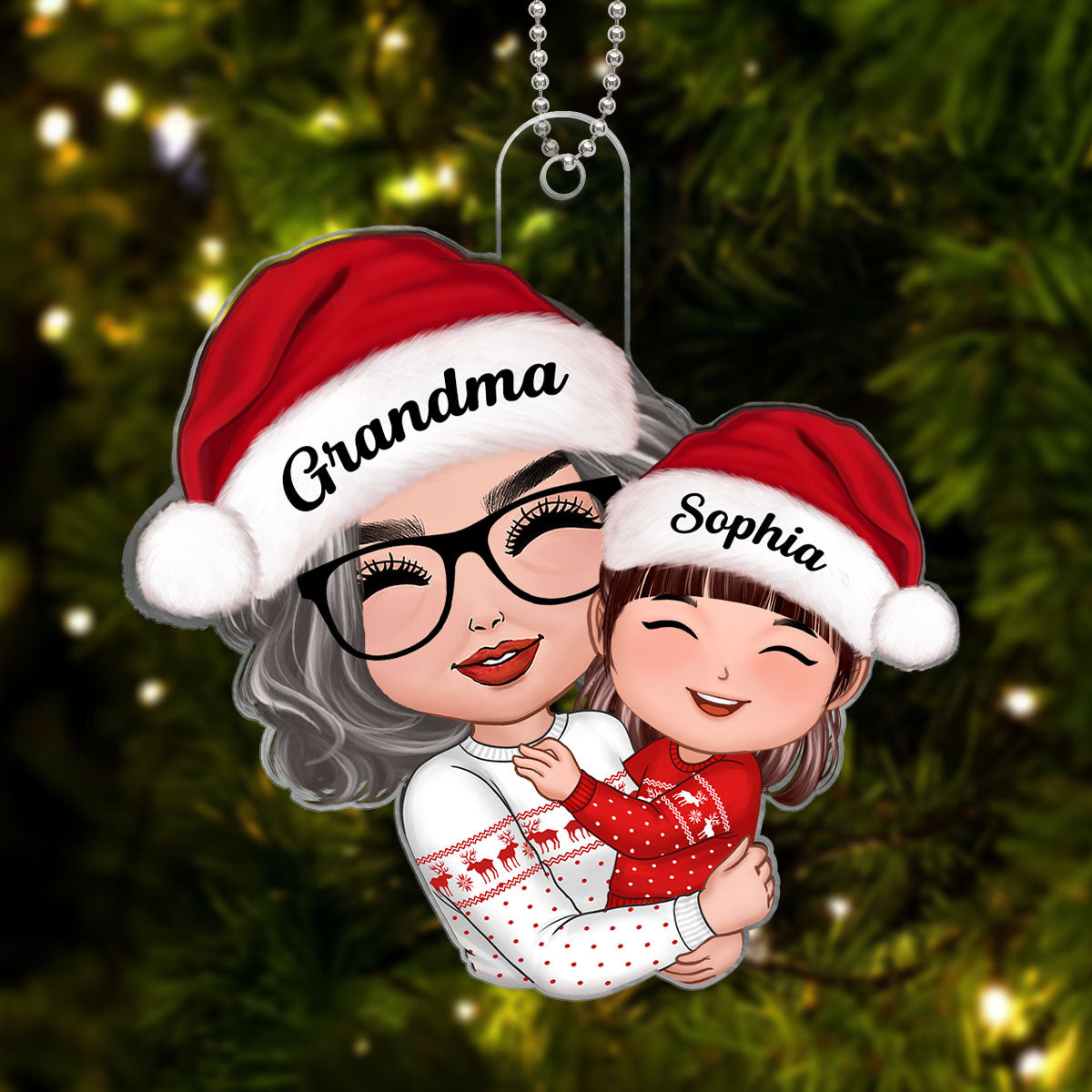 Doll Grandma Hugging Kid Personalized Acrylic Ornament, Christmas Gift For Granddaughter, Grandson, Grandma Online Hot Sale