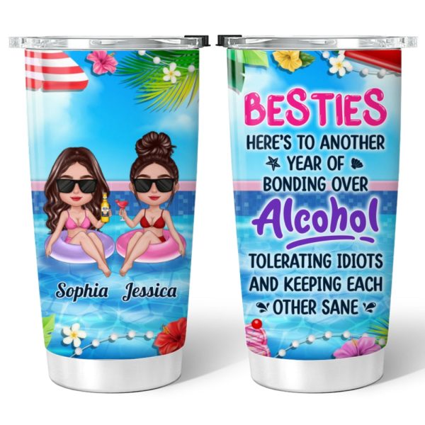 Summer Doll Besties In Pool Here‘s To Another Year Of Bonding Over Alcohol Personalized Tumbler Supply - Image 5