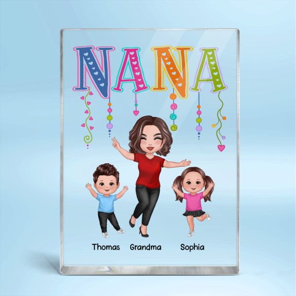 Grandma Mom Colorful String Happy Woman & Kids Personalized Vertical Rectangle Acrylic Block Plaque Online now - Image 4
