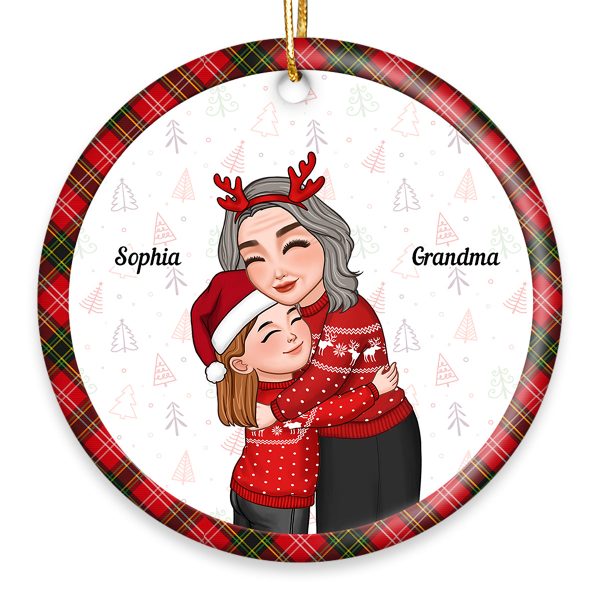 Grandma Grandkid Hugging Christmas Gift For Grandson Granddaughter Personalized Circle Ornament Hot on Sale