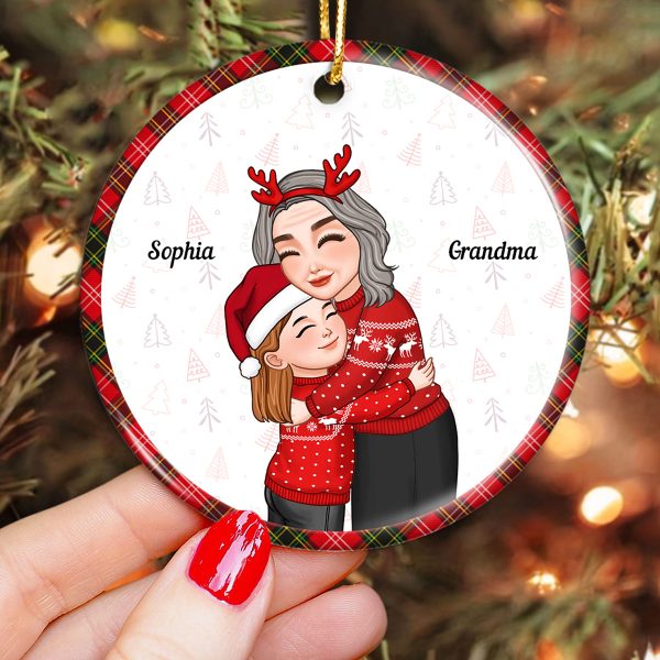 Grandma Grandkid Hugging Christmas Gift For Grandson Granddaughter Personalized Circle Ornament Hot on Sale - Image 3