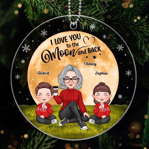 Grandma Cute Grandkids Sitting In Moon Light Personalized Acrylic Ornament For Discount