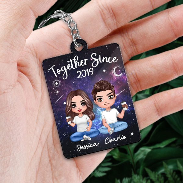 Doll Couple Sitting Galaxy Night Favorite Song Scannable QR Code Personalized Acrylic Keychain Discount - Image 3