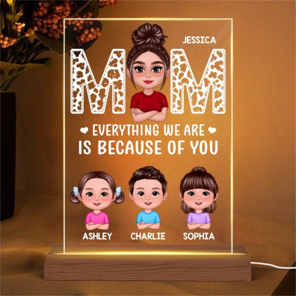 Pretty Doll Mom And Kids Leopard Personalized Rectangle Acrylic LED Night Light Fashion - Image 4