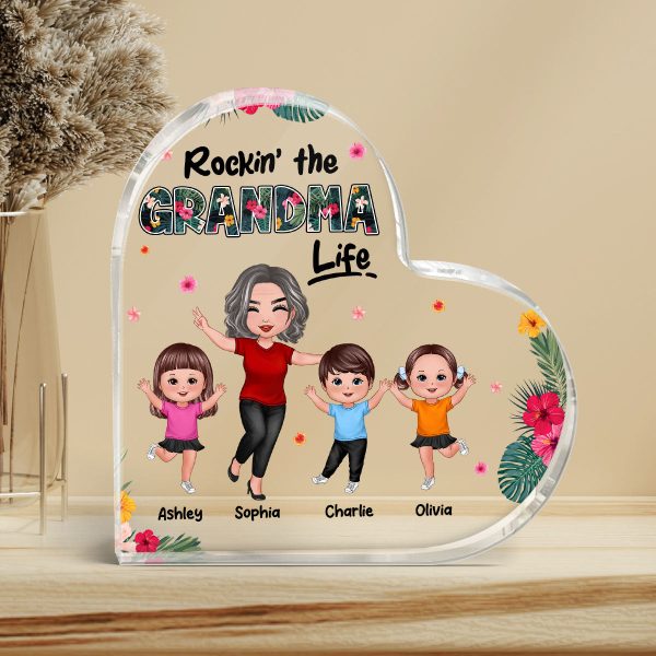 Rockin‘ Grandma Life Happy Doll Grandma Grandkids Personalized Acrylic Heart Plaque For Cheap - Image 3