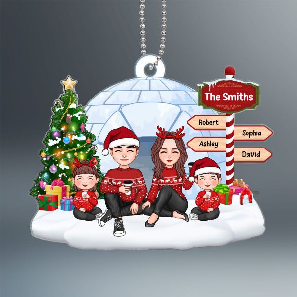 North Pole Cute Family Sitting Personalized Acrylic Ornament Cheap - Image 2