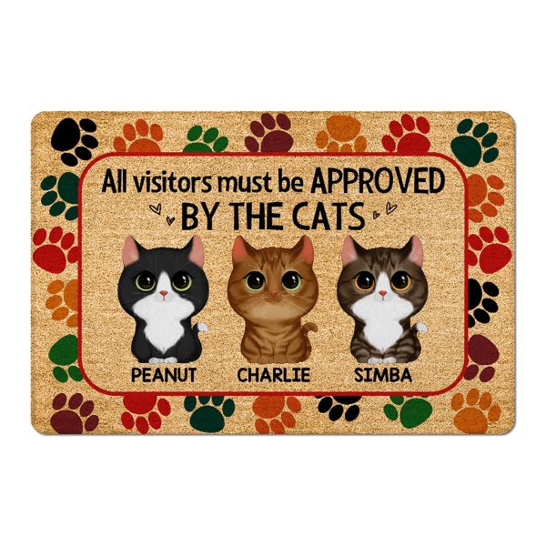 Colorful Paws Watercolor Cute Cats Personalized Doormat on Sale