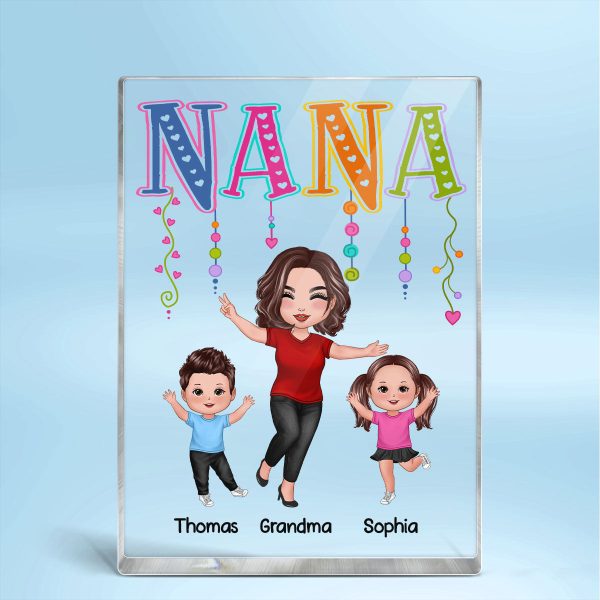 Grandma Mom Colorful String Happy Woman & Kids Personalized Vertical Rectangle Acrylic Block Plaque Online now - Image 2