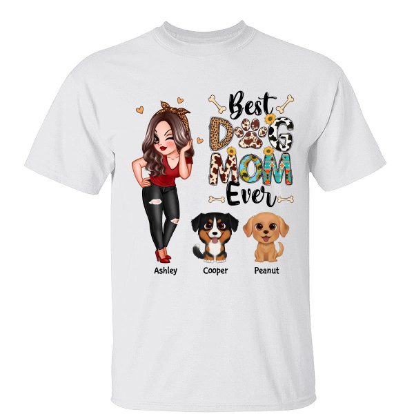 Best Dog Mom Ever Multi Pattern Pretty Girl & Cute Cartoon Sitting Dog Personalized Shirt Online Hot Sale