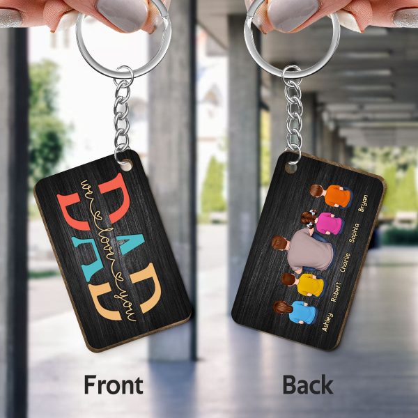 Dad Kids Dogs Cats Retro And Black Background Personalized Wooden Keychain For Cheap - Image 3