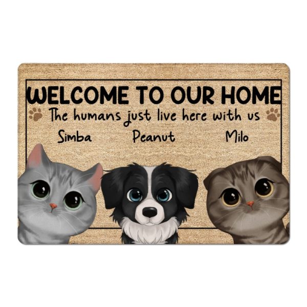 Welcome To Our Home Watercolor Cute Cats Dogs Personalized Doormat For Discount - Image 5