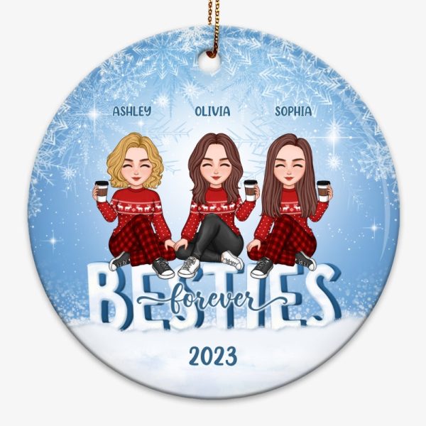 Cute Besties Sisters Sitting On Iced Text Personalized Circle Ornament For Cheap - Image 5