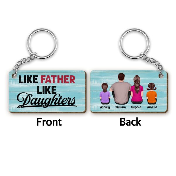 Like Father Like Daughter Blue Background Personalized Wooden Keychain Online - Image 4