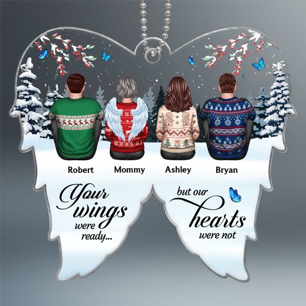 Family Sitting Memorial Angel Wings Shaped Personalized Acrylic Ornament Hot on Sale - Image 2