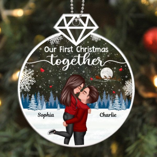 Our First Christmas Ring Shape Doll Couple Hugging Kissing Personalized Acrylic Ornament Fashion - Image 5