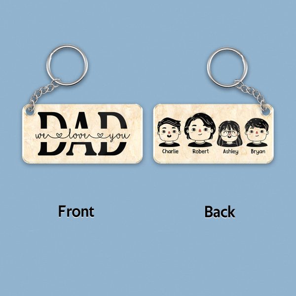 Best Dad Ever Portrait Cartoon Dad & Kids Personalized Acrylic Keychain on Sale