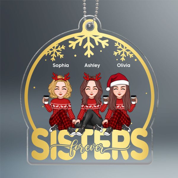 Golden Besties Sisters On Text Snow Globe Personalized Acrylic Ornament For Cheap - Image 2