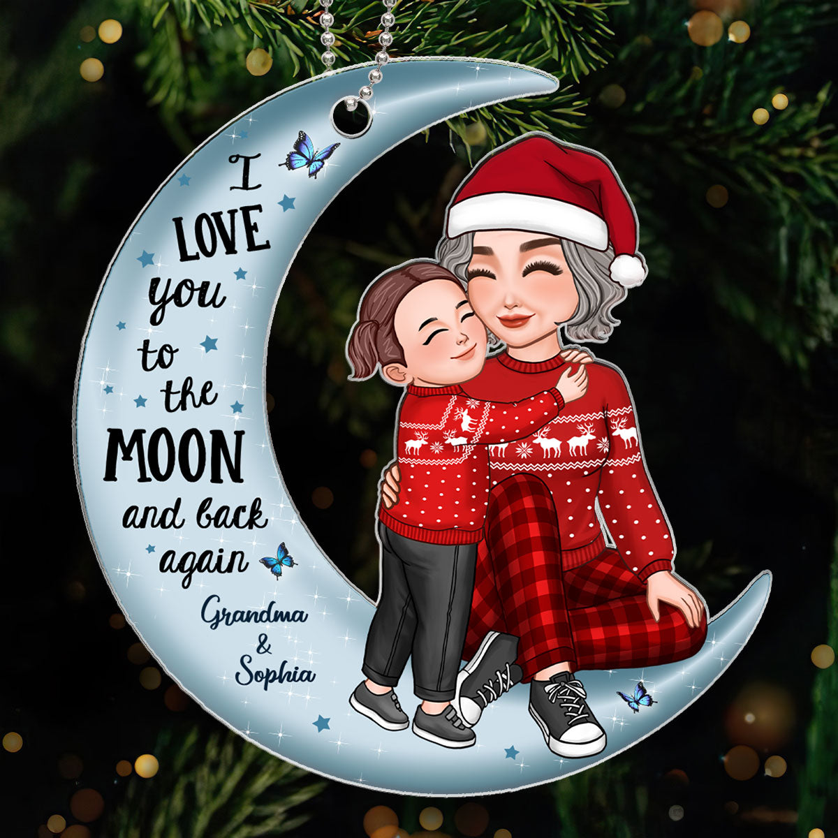 Cute Grandkid Hugging Sitting Grandma On Moon Personalized Acrylic Ornament Discount