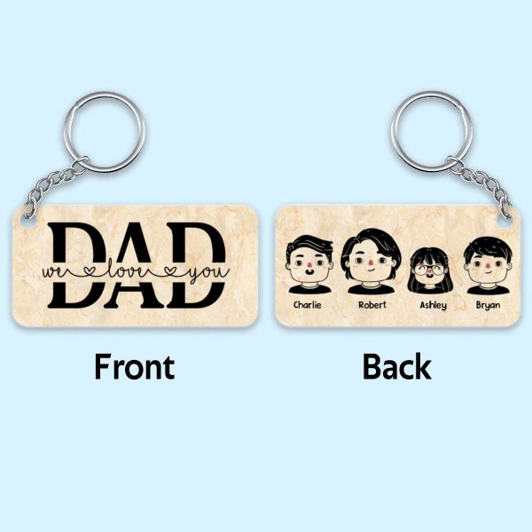 Best Dad Ever Portrait Cartoon Dad & Kids Personalized Acrylic Keychain on Sale - Image 4