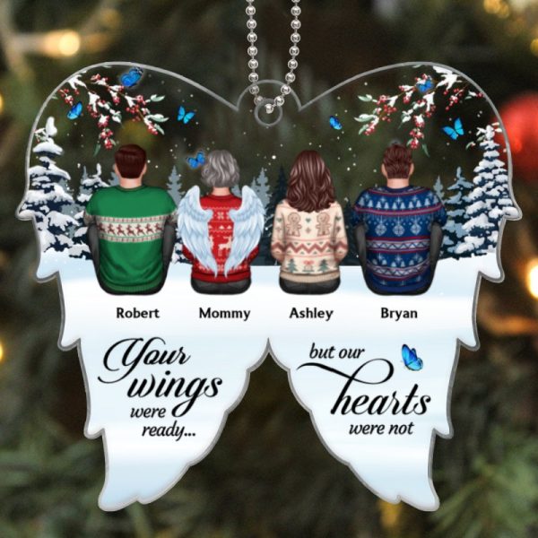Family Sitting Memorial Angel Wings Shaped Personalized Acrylic Ornament Hot on Sale - Image 5