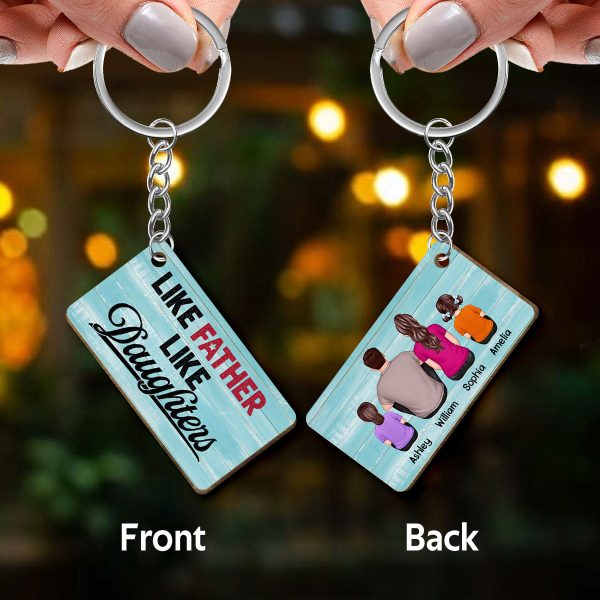 Like Father Like Daughter Blue Background Personalized Wooden Keychain Online - Image 3
