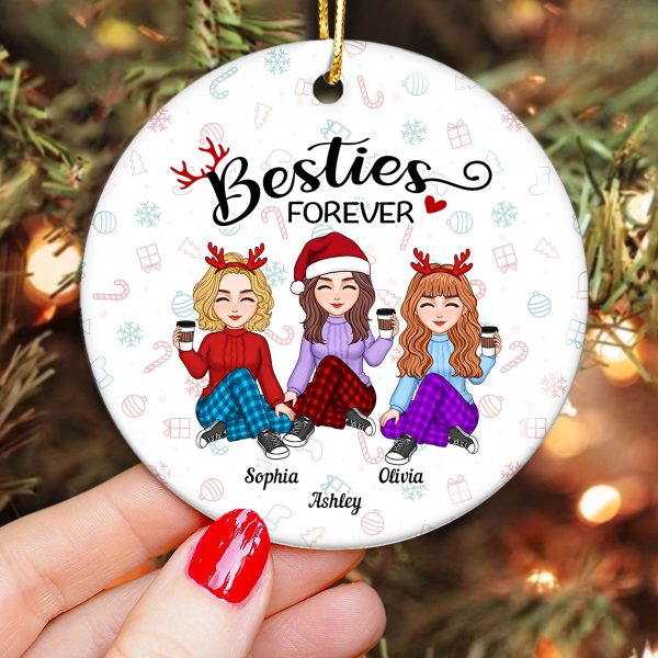Besties Sisters Forever Christmas Colorful Cute Besties Personalized Circle Ornament For Cheap - Image 3