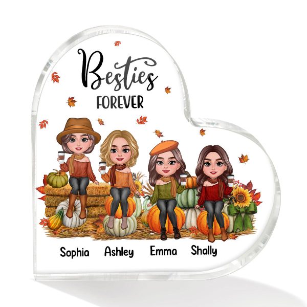 Fall Season Best Friends Sisters Sitting On Pumpkins Personalized Acrylic Heart Plaque For Sale - Image 2