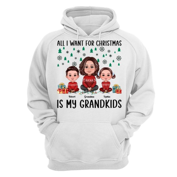 All I Want For Christmas Is My Grandkids Green Snow Flake Pine Tree Personalized Shirt Cheap - Image 5