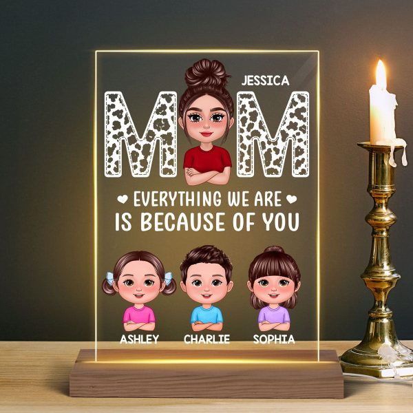 Pretty Doll Mom And Kids Leopard Personalized Rectangle Acrylic LED Night Light Fashion - Image 3