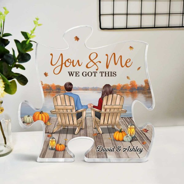 The Missing Piece To My Heart Couple Sitting Back View Personalized Acrylic Puzzle Plaque For Sale