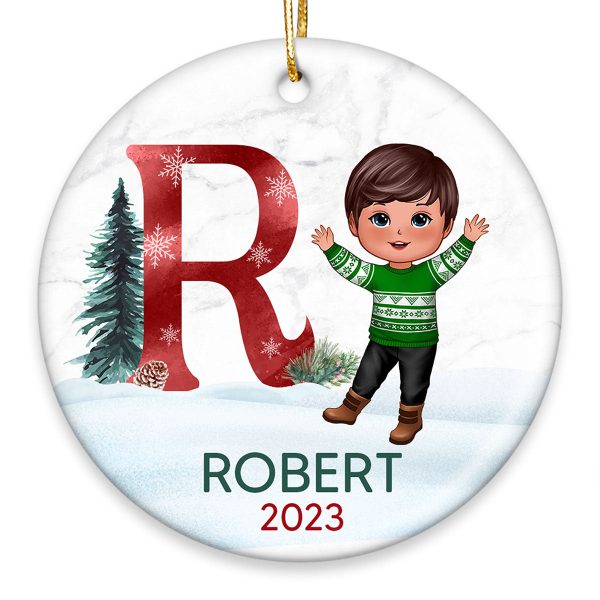 Family Member Dad Mom Kid Custom Character Initial Name In Snow Personalized Circle Ornament Cheap
