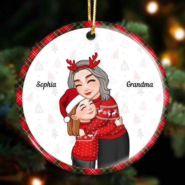 Grandma Grandkid Hugging Christmas Gift For Grandson Granddaughter Personalized Circle Ornament Hot on Sale - Image 2